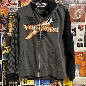 Volcom Charcoal and Black Hoodie with Orange Logo